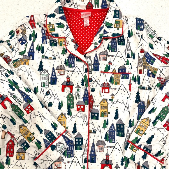 NWT Snow Skiing Village Flannel Pajama Set ❄️ Lounge Pants w/ Pockets & LS Shirt - Picture 5 of 16